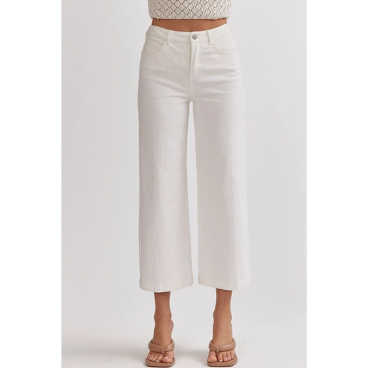 White High Waisted Wide Pants