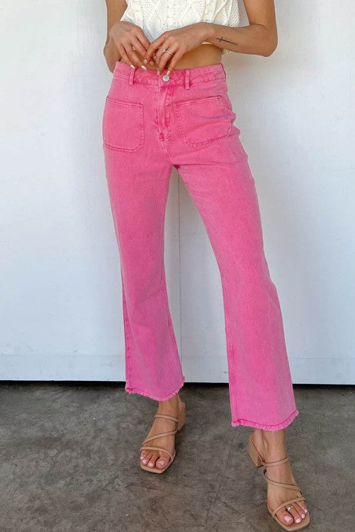 Pink Flare Cropped Jeans