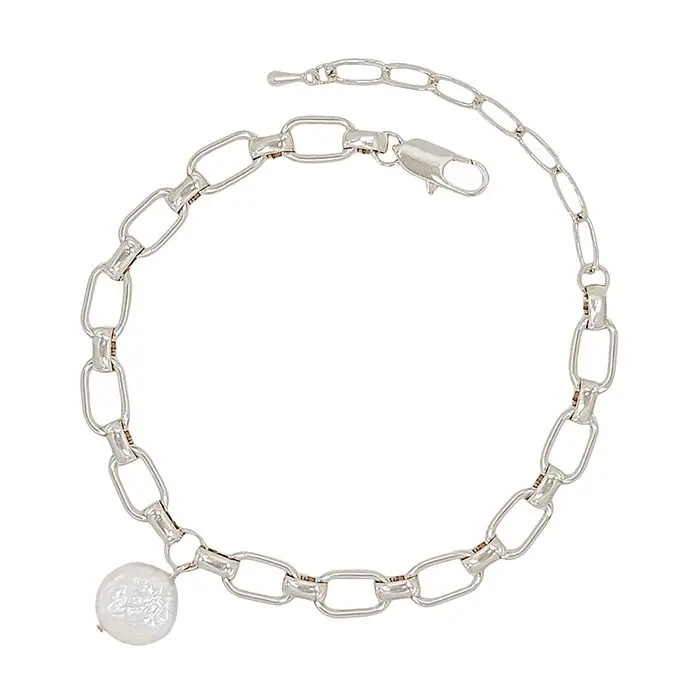 Freshwater Pearl Silver Open Chain Bracelet